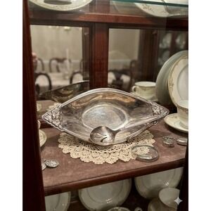 1847 Rogers Bros 1920sGarland Silverplate Relish Dish and Pierced Spoon Set 9748